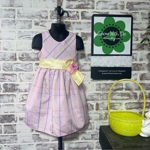 Pastel Plaid Sleeveless Dress with Yellow Sash